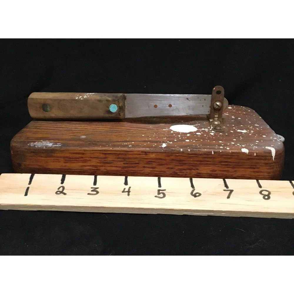 Primitive Vintage Guillotine Knife Cutter Slicer Tool Wood Base Handmade